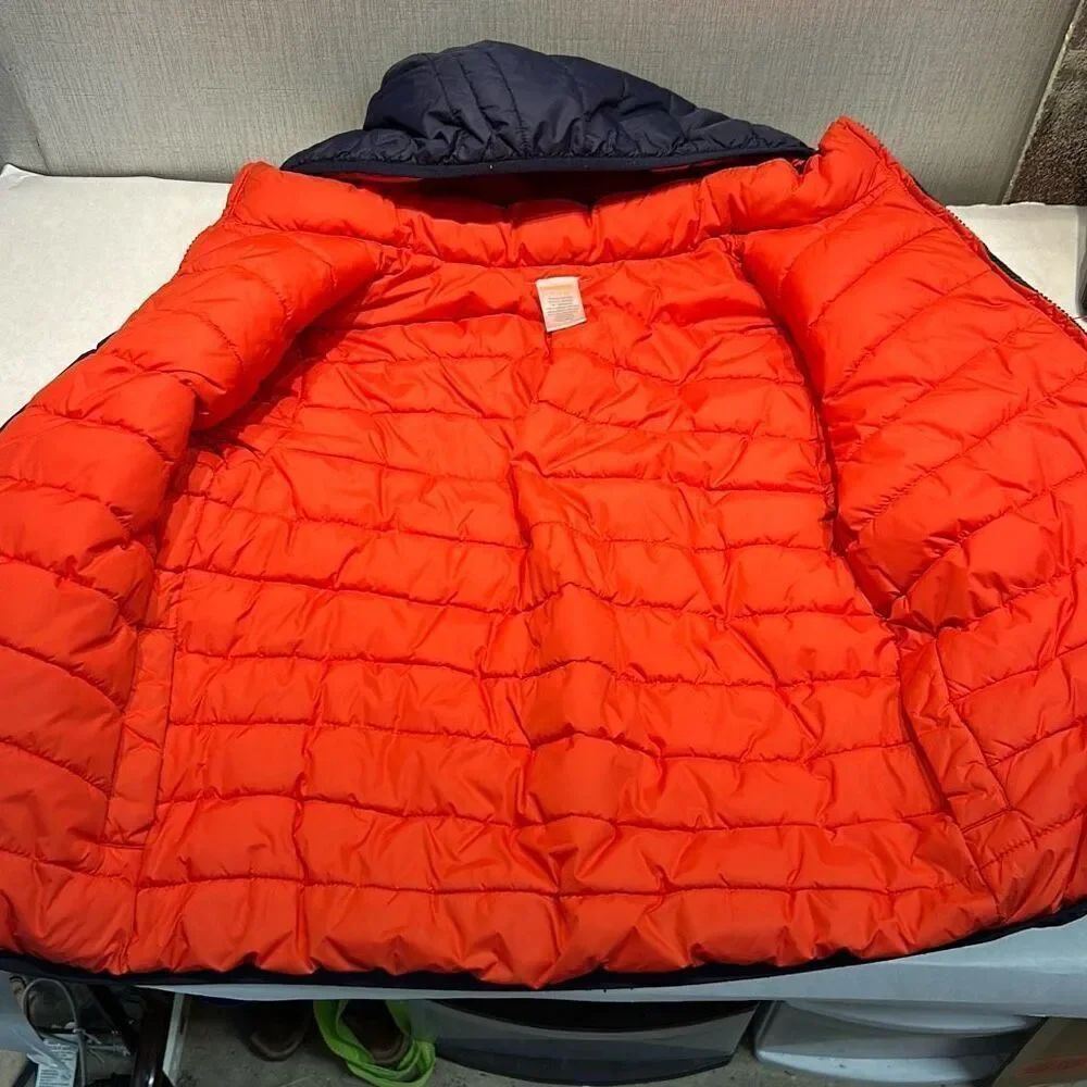 Gymboree Reversible Puffer Jacket Coat Red Blue Sz Medium 7-8 Hood Zip Front - Picture 6 of 10